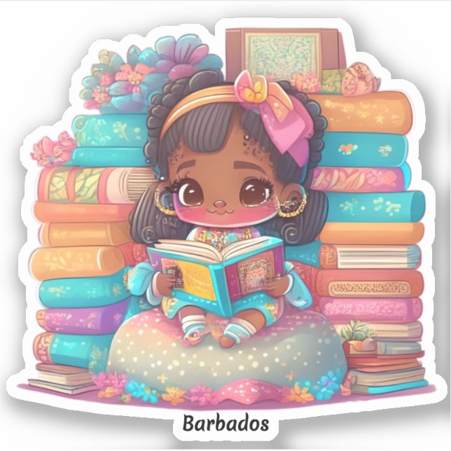 Pegatina Chicas de World Reading - Barbados (Anverso)