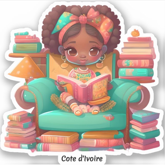 Pegatina Chicas de World Reading - Costa de Marfil (Anverso)