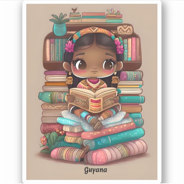 Pegatina Chicas de World Reading - Guyana (Anverso)