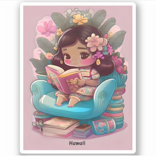 Pegatina Chicas de World Reading - Hawaii (Anverso)