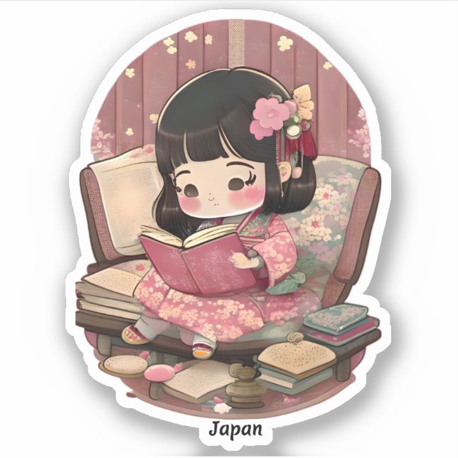 Pegatina Chicas de World Reading - Japón (Anverso)
