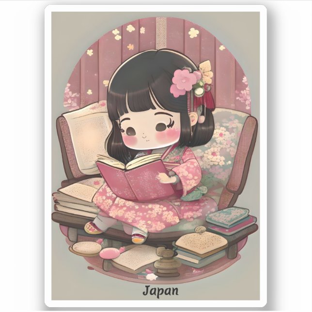 Pegatina Chicas de World Reading - Japón (Anverso)