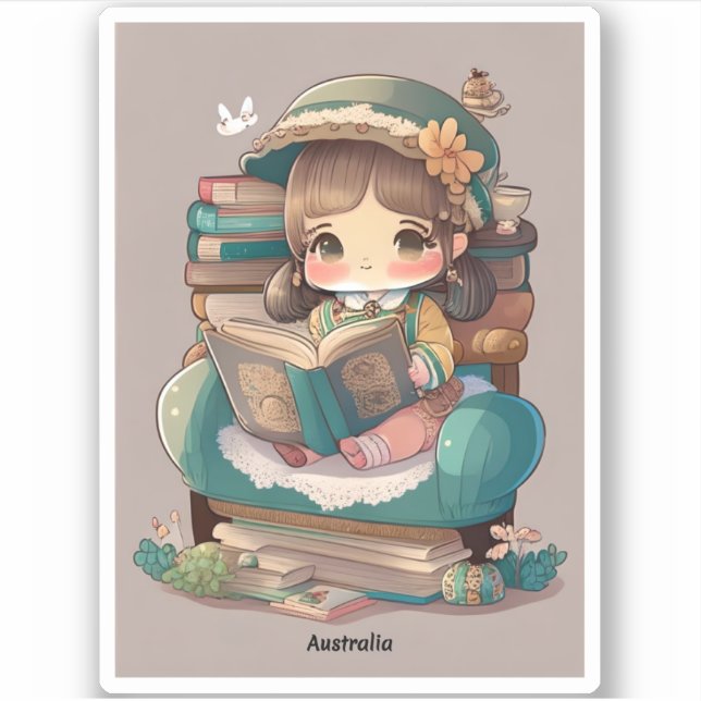 Pegatina Chicas del Mundo Leyendo - Australia (Anverso)