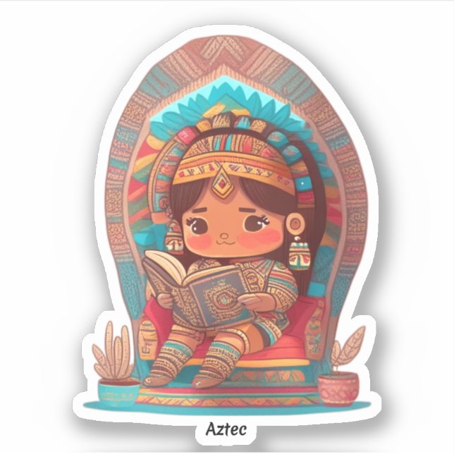 Pegatina Chicas del Mundo Leyendo - Azteca (Anverso)