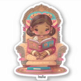 Pegatina Chicas del mundo leyendo - India