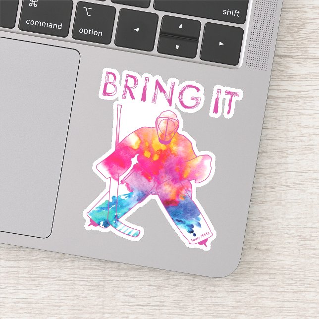 Pegatina Chicas mujeres traen agua de hockey Goalie (Detalle)