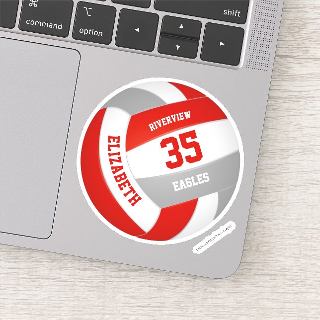 Pegatina chicas niños equipo rojo gris colores voleibol (Detalle)