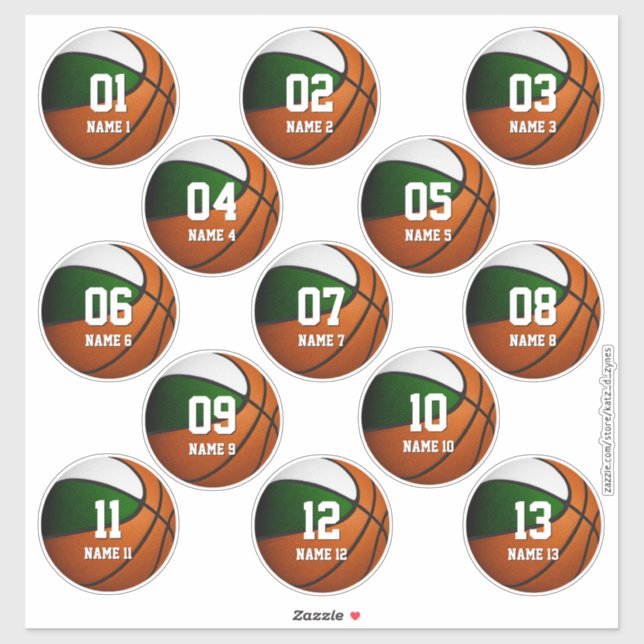 Pegatina chicas niños juego de baloncesto blanco verde de 1 (Hoja)