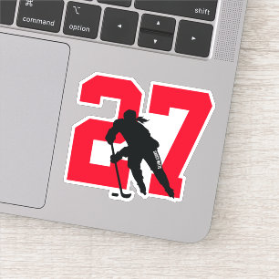 Pegatina Chicas Personalizado Rojo Jugador de Hockey Número