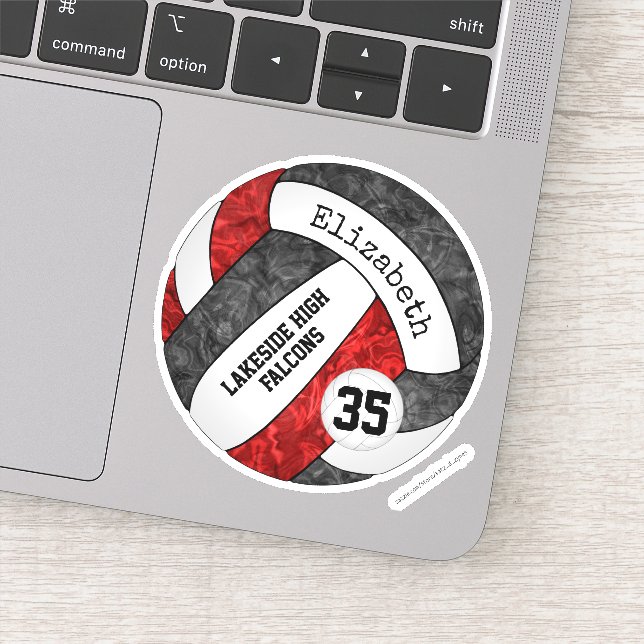 Pegatina chicas rojos negros voleibol con nombre de mascota (Detalle)