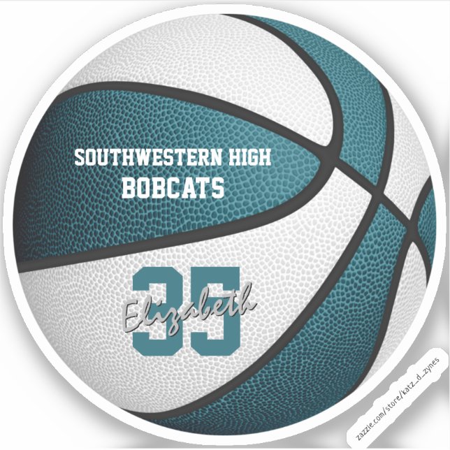 Pegatina chicas verde azulados de baloncesto blanco niños c (Anverso)