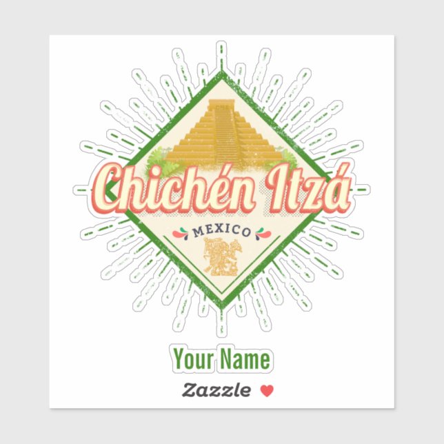 Pegatina Chichen Itza México Retro Mayan Vintage Yucatan (Hoja)