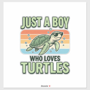 Pegatina Chico Que Ama Tortugas Diseño de Grabado Vintage_1