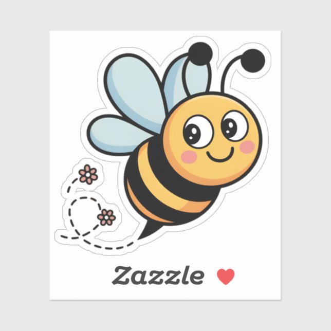 Pegatina Child-Friendly Bee Mascot with Dotted Trail (Hoja)