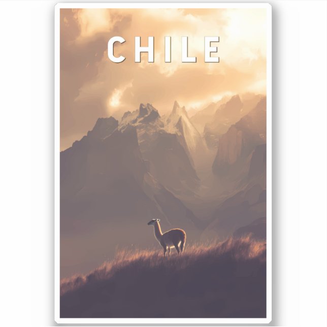 Pegatina Chile Illustration Travel Art Vintage (Anverso)