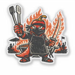 Pegatina Chili Ninja Maestro de BBQ — Fuego de Verano Vinta