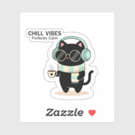 Pegatina Chill Vibes Cat Sticker – Cute Black Cat with Head