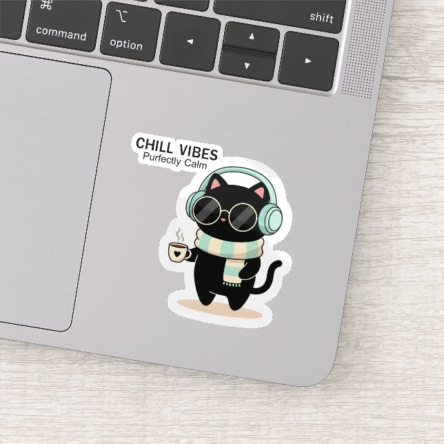 Pegatina Chill Vibes Cat Sticker – Cute Black Cat with Head (Detalle)