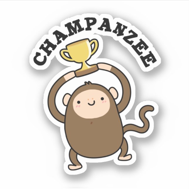 Pegatina Chimpanzee Pun, campeón divertida de Champanzee (Anverso)