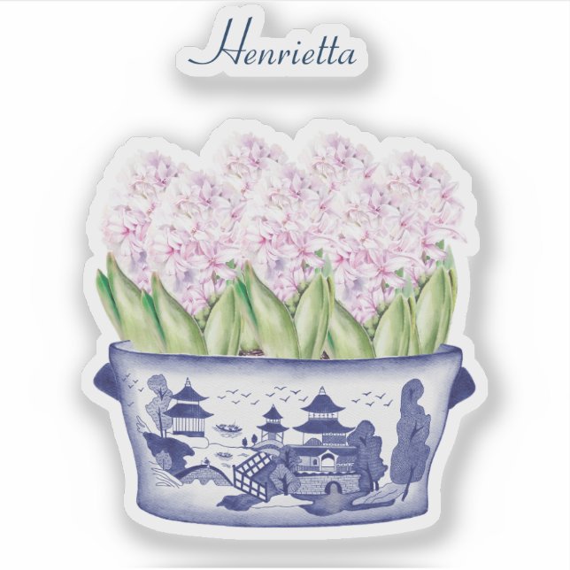 Pegatina Chinoiserie rosa Hyacinth con el nombre de Pegatin (Anverso)