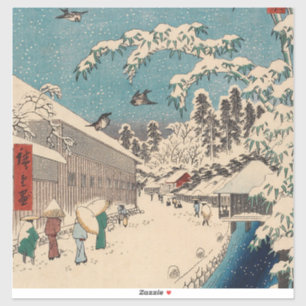 Pegatina Chinoiserie Ukiyo-e Paisaje Japonés de Invierno co