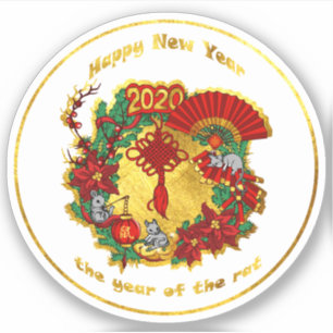 Pegatina Chinos felices Año Nuevo de la Rata