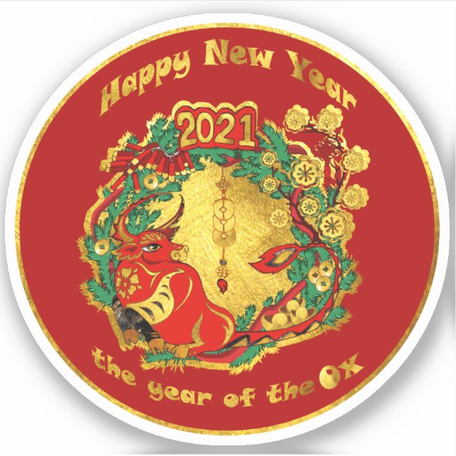 Pegatina Chinos felices Año Nuevo del Oxi (Anverso)