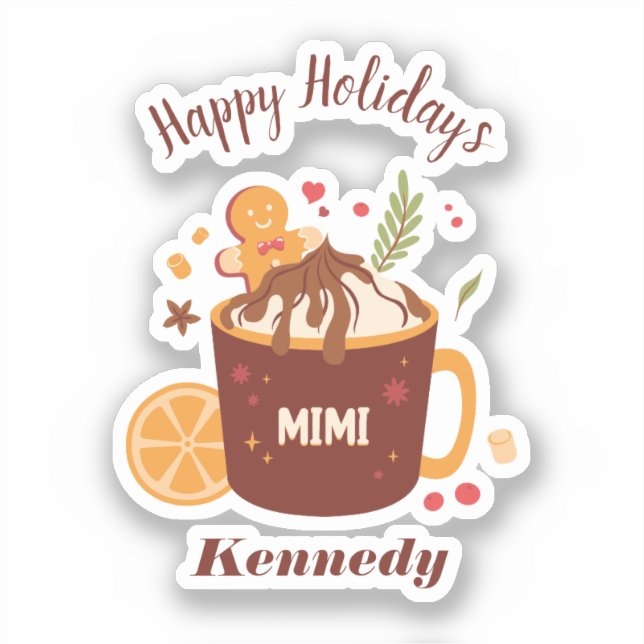 Pegatina Chocolate caliente lindo con pan de jengibre (Anverso)