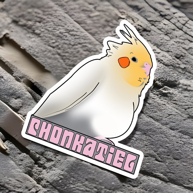 Pegatina Chonkatiel Funny Cockatiel Cute Fluffy Pudgy Bird (Funny chonky Cockatiel sticker)