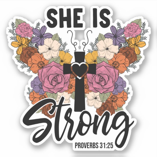 Pegatina Christian Proverbs 31 Woman Butterfly Flowers  (Anverso)