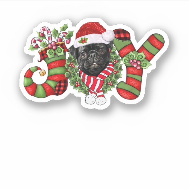 Pegatina Christmas Joy Dwarf Stocking Black Pug (Anverso)
