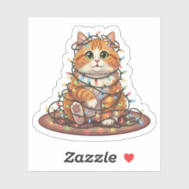 Pegatina Christmas Lights Cat — Funny Tangled Cat Christmas