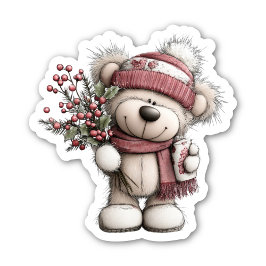 Pegatina Christmas Teddy Bear Sticker | Cozy Winter Scene