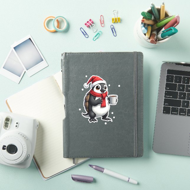 Pegatina Christmas Turtle with Santa Hat Coffee Lover Funny (Funda para iPad)