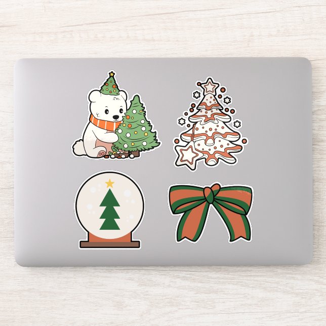 Pegatina Christmas Vinyl Stickers: Cute Bear, Tree, Bow  (Ordenador)