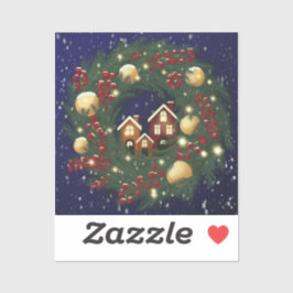 Pegatina Christmas wreath with pine branches