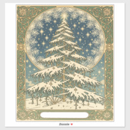 Pegatina Christmas Yule Tree Snowflakes and Stars Art Nouve