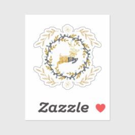 Pegatina Christmastime Deer with Wreath Yellow Cream Vinyl