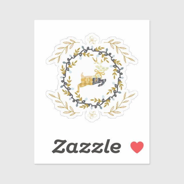 Pegatina Christmastime Deer with Wreath Yellow Cream Vinyl (Hoja)