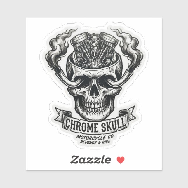 Pegatina Chrome Skull Motorcycle Co Motor V-Twin (Hoja)