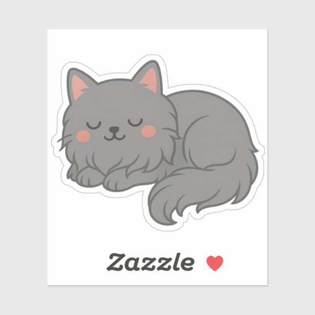 Pegatina Chubby Fluffy Gray Cat – Sleepy Cartoon Cat Art (Hoja)