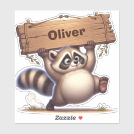 Pegatina Chubby Raccoon con Rótulo de nombre de Personaliza