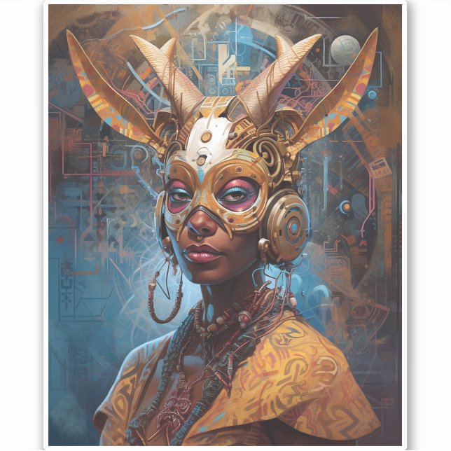 Pegatina Ciberpunk de ciencia ficción Antelope Headdress (Anverso)