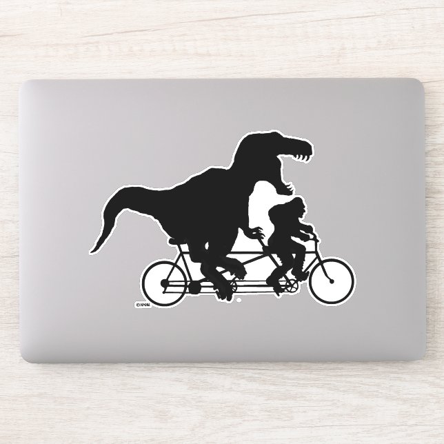 Pegatina Ciclismo en cuatchin con T-rex (Ordenador)