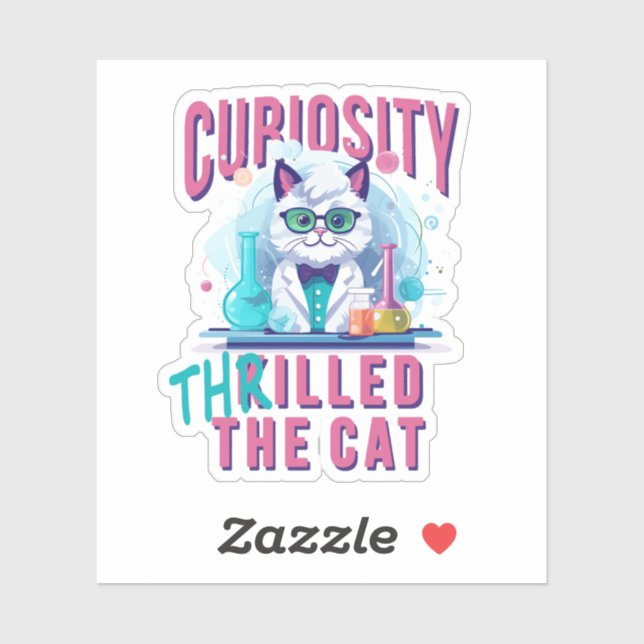 Pegatina Ciencia del gato: La curiosidad emocionó al gato (Hoja)