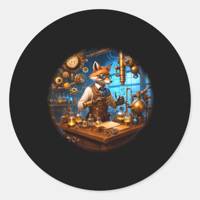 Pegatina  científico de Mercenary Steam Punk Fox (Anverso)
