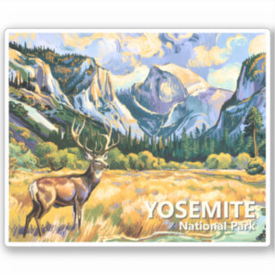 Pegatina Ciervo animal vintage Van Gogh Yosemite Half Dome
