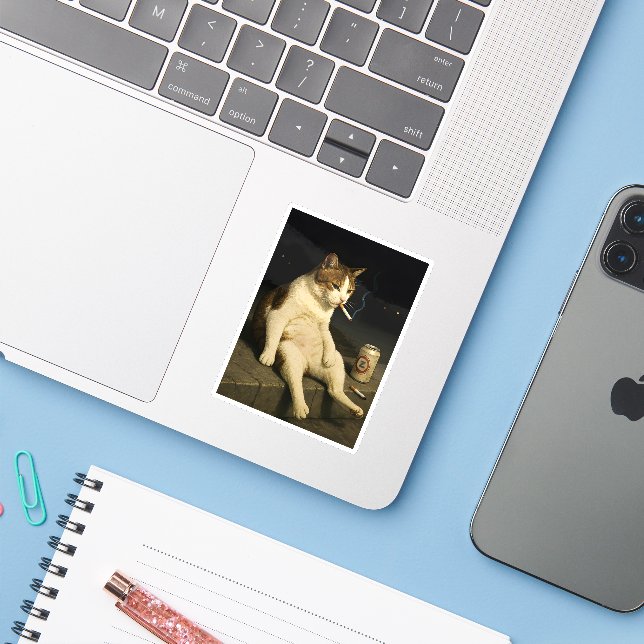 Pegatina Cigarette Kitten Funny Smoking Cat Gen Z Meme (Ordenado portátil con iPhone)