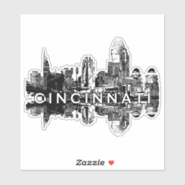 Pegatina Cincinnati, el horizonte de Ohio con tinta negra