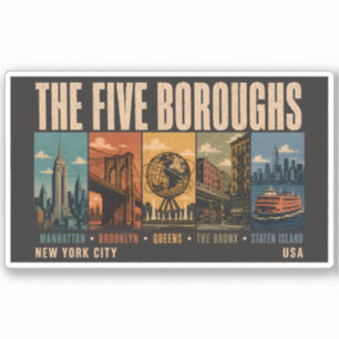 Pegatina Cinco distritos Nueva York Ciudad NYC Ilustración